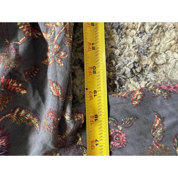 Boho Floral Embroidered Lace Peasant Blouse Gray Long Sleeve Festival Top XS - Picture 7 of 8